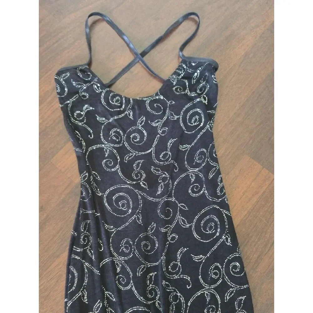 Black Beaded Evening Dress with Swirl Detail